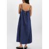 image:imagechouyatou Womens Adjustable Spaghetti Strap Denim Dress Distressed ALine Swing Maxi Long Jean DressDark Blue