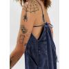 image:imagechouyatou Womens Adjustable Spaghetti Strap Denim Dress Distressed ALine Swing Maxi Long Jean DressDark Blue