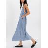 image:imagechouyatou Womens Adjustable Spaghetti Strap Denim Dress Distressed ALine Swing Maxi Long Jean DressLight Blue