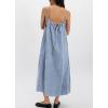 image:imagechouyatou Womens Adjustable Spaghetti Strap Denim Dress Distressed ALine Swing Maxi Long Jean DressLight Blue