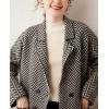 image:imagechouyatou Womens Herringbone Striped Cardigans Double Breasted Dressy Blazer Peacoat Sweater Coatigan JacketBlack