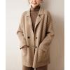 image:imagechouyatou Womens Herringbone Striped Cardigans Double Breasted Dressy Blazer Peacoat Sweater Coatigan JacketBrown