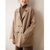 image:imagechouyatou Womens Herringbone Striped Cardigans Double Breasted Dressy Blazer Peacoat Sweater Coatigan JacketBrown