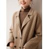 image:imagechouyatou Womens Herringbone Striped Cardigans Double Breasted Dressy Blazer Peacoat Sweater Coatigan JacketBrown