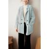 image:imagechouyatou Womens Herringbone Striped Cardigans Double Breasted Dressy Blazer Peacoat Sweater Coatigan JacketGreen