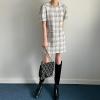 image:imagechouyatou Womens Tweed Mini Dress Short Sleeve Crew Neck Work Office Elegant Formal Summer A Line DressesBeige