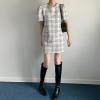 image:imagechouyatou Womens Tweed Mini Dress Short Sleeve Crew Neck Work Office Elegant Formal Summer A Line DressesBeige