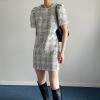 image:imagechouyatou Womens Tweed Mini Dress Short Sleeve Crew Neck Work Office Elegant Formal Summer A Line DressesBeige