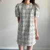 image:imagechouyatou Womens Tweed Mini Dress Short Sleeve Crew Neck Work Office Elegant Formal Summer A Line DressesBeige