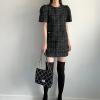 image:imagechouyatou Womens Tweed Mini Dress Short Sleeve Crew Neck Work Office Elegant Formal Summer A Line DressesBlack
