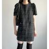 image:imagechouyatou Womens Tweed Mini Dress Short Sleeve Crew Neck Work Office Elegant Formal Summer A Line DressesBlack