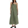 image:imagechouyatou Womens Adjustable Spaghetti Strap Denim Dress Distressed ALine Swing Maxi Long Jean DressArmy Green