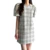 image:imagechouyatou Womens Tweed Mini Dress Short Sleeve Crew Neck Work Office Elegant Formal Summer A Line DressesBeige