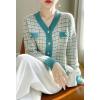 image:imagechouyatou Women Fall Winter Button Down Tweed Knit Cardigan Sweater Plaid Business Casual Cardigan BlazerBlue
