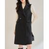 image:imagechouyatou Women Wool Long Vest Sleeveless Blazer Jackets Business Casual Fall Winter Cardigan OuterwearBlack