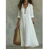 image:imagechouyatou Womens Boho Ruffle Floral Embroidery Shirt Dress Rolled Up Long Sleeve Casual Loose Beach Maxi Tunic DressWhite