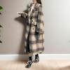 image:imagechouyatou Womens Casual Business Wool Blend Coat Loose Double Breasted Suit Coat Dressy Blazer Pea CoatKhaki