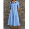 image:imagechouyatou Womens Casual Button Up Polo Collar Shirt Dress Short Sleeve Midi Long Dress with PocketsBlue