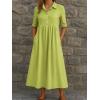 image:imagechouyatou Womens Casual Button Up Polo Collar Shirt Dress Short Sleeve Midi Long Dress with PocketsGreen