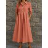 image:imagechouyatou Womens Casual Button Up Polo Collar Shirt Dress Short Sleeve Midi Long Dress with PocketsOrange