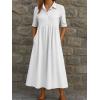 image:imagechouyatou Womens Casual Button Up Polo Collar Shirt Dress Short Sleeve Midi Long Dress with PocketsWhite