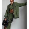 image:imagechouyatou Womens Casual Lapel Ribbed Knit Blazer Jacket Vintage Double Breasted Boyfriend Oversized Trench CoatArmy Green