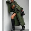 image:imagechouyatou Womens Casual Lapel Ribbed Knit Blazer Jacket Vintage Double Breasted Boyfriend Oversized Trench CoatArmy Green