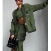 image:imagechouyatou Womens Casual Lapel Ribbed Knit Blazer Jacket Vintage Double Breasted Boyfriend Oversized Trench CoatArmy Green