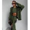 image:imagechouyatou Womens Casual Lapel Ribbed Knit Blazer Jacket Vintage Double Breasted Boyfriend Oversized Trench CoatArmy Green