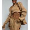 image:imagechouyatou Womens Casual Lapel Ribbed Knit Blazer Jacket Vintage Double Breasted Boyfriend Oversized Trench CoatKhaki