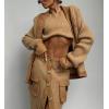 image:imagechouyatou Womens Casual Lapel Ribbed Knit Blazer Jacket Vintage Double Breasted Boyfriend Oversized Trench CoatKhaki