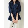image:imagechouyatou Womens Casual Notch Lapel Denim Jacket Blazer Boyfriend Button Down Jean Jacket ShacketDark Blue