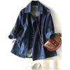 image:imagechouyatou Womens Casual Notch Lapel Denim Jacket Blazer Boyfriend Button Down Jean Jacket ShacketDark Blue