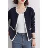 image:imagechouyatou Womens Elegant Knit Open Front Cardigan Sweater RIC Rac Slim Business Casual Blazer JacketNavy Blue