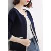 image:imagechouyatou Womens Elegant Knit Open Front Cardigan Sweater RIC Rac Slim Business Casual Blazer JacketNavy Blue
