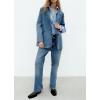 image:imagechouyatou Womens Fall Casual Denim Blazer Suit Button Down Business Boyfriend Jean JacketBlue