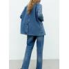 image:imagechouyatou Womens Fall Casual Denim Blazer Suit Button Down Business Boyfriend Jean JacketBlue