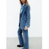 image:imagechouyatou Womens Fall Casual Denim Blazer Suit Button Down Business Boyfriend Jean JacketBlue