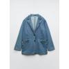image:imagechouyatou Womens Fall Casual Denim Blazer Suit Button Down Business Boyfriend Jean JacketBlue