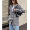image:imagechouyatou Womens Fall Double Breasted Wool Blazer Jacket Work Office Notch Lapel Wool Jacket CoatGrey
