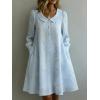 image:imagechouyatou Womens Floral Embroidery Casual Loose Shirt Dress Button Down Pleated Swing Beach Midi Dress with PocketsBlue
