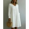 image:imagechouyatou Womens Floral Embroidery Casual Loose Shirt Dress Button Down Pleated Swing Beach Midi Dress with PocketsWhite