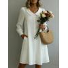 image:imagechouyatou Womens Floral Embroidery Casual Loose Shirt Dress Button Down Pleated Swing Beach Midi Dress with PocketsWhite