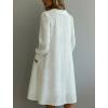 image:imagechouyatou Womens Floral Embroidery Casual Loose Shirt Dress Button Down Pleated Swing Beach Midi Dress with PocketsWhite