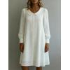image:imagechouyatou Womens Floral Embroidery Casual Loose Shirt Dress Button Down Pleated Swing Beach Midi Dress with PocketsWhite