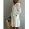 image:imagechouyatou Womens Floral Embroidery Casual Loose Shirt Dress Button Down Pleated Swing Beach Midi Dress with PocketsWhite