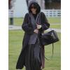 image:imagechouyatou Womens Maxi Long Hooded Cardigan Open Front Blazer Oversized Knit Sweater Coat Fall OvercoatBlack