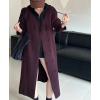image:imagechouyatou Womens Maxi Long Hooded Cardigan Open Front Blazer Oversized Knit Sweater Coat Fall OvercoatBurgundy