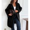 image:imagechouyatou Womens Notched Lapel Blazer Pea Coat Double Breasted Business Casual Mid Long Wool Trench Coat OvercoatBlack