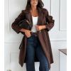 image:imagechouyatou Womens Notched Lapel Blazer Pea Coat Double Breasted Business Casual Mid Long Wool Trench Coat OvercoatCoffee Brown